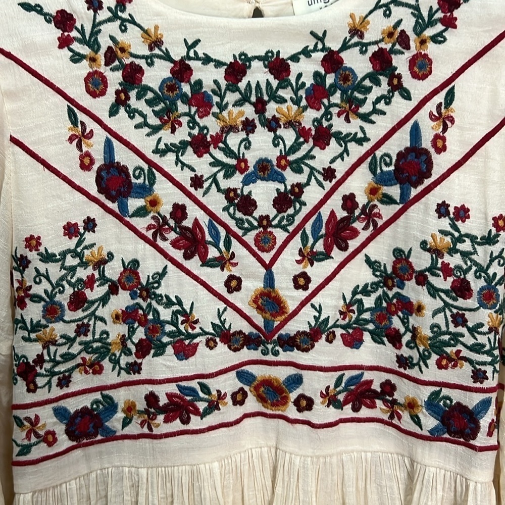 Umgee Embroidered Dress Cream Boho Cottagecore Gauze Flowy Mini Embroidery Midi - Picture 3 of 10